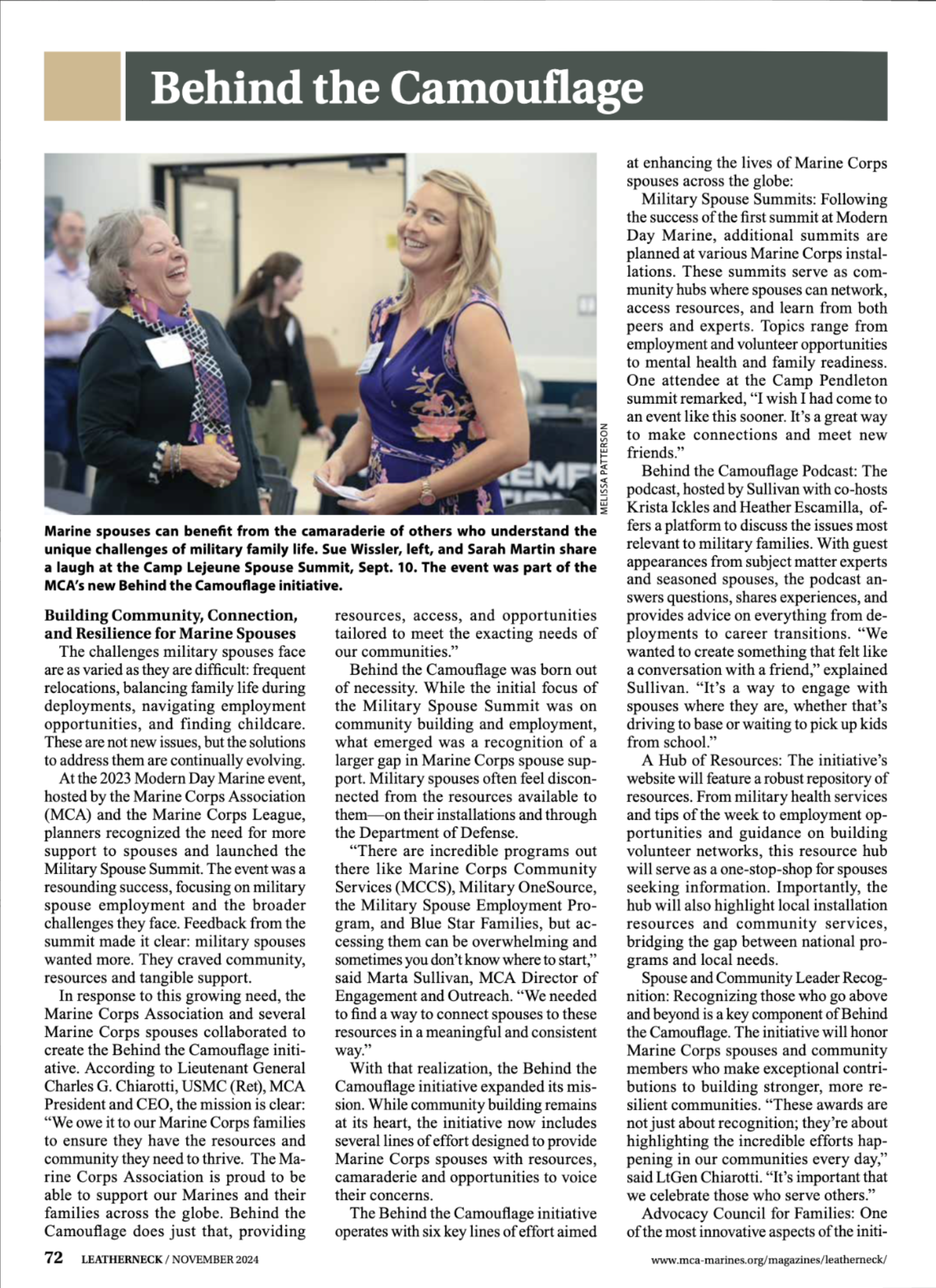 Article page one of Behind the Camouflage featured in the Leatherneck Magazine November 2024 issue