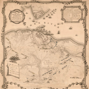 Plan of York Town in Virginia and adjacent country, exhibiting the operations of the American, French & English armies during the siege of that place in Oct. 1781